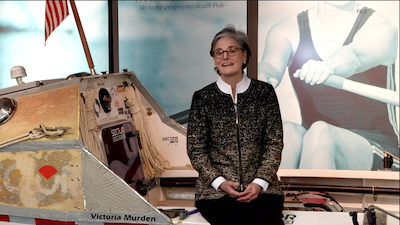 President Tori Murden McClure sitting on her boat, The Pearl, during an interview